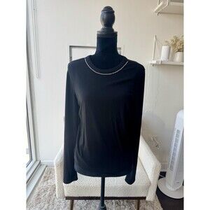 Express Black Rhinestone Neck Ribbed Long Sleeve Top Size Large